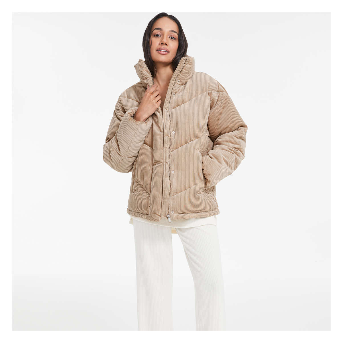 Corduroy Puffer Jacket With PrimaLoft® In Light Stone From Joe